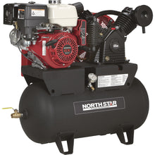 Cargar imagen en el visor de la galería, Compresor de aire portátil a gasolina : motor Honda GX390 OHV, tanque horizontal de 30 galones, 24,4 CFM a 90 PSI - NorthStar
