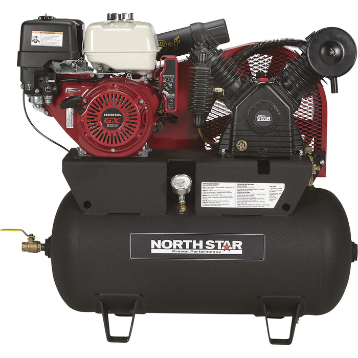 Compresor de aire portátil a gasolina : motor Honda GX390 OHV, tanque horizontal de 30 galones, 24,4 CFM a 90 PSI - NorthStar