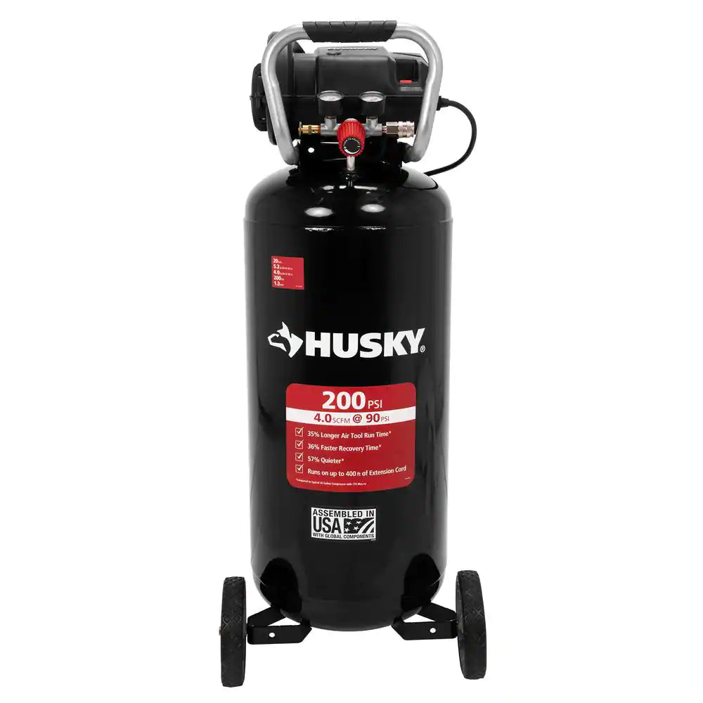 Compresor de aire de 20 galones eléctrico vertical portátil sin aceite de 200 PSI - Husky