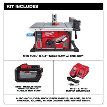 Cargar imagen en el visor de la galería, Kit de sierra de mesa de 8-1/4 pulg. Inalámbrico sin escobillas de iones de litio de 18 voltios con (1) batería de 12.0 Ah y cargador rápido - Milwaukee M18
