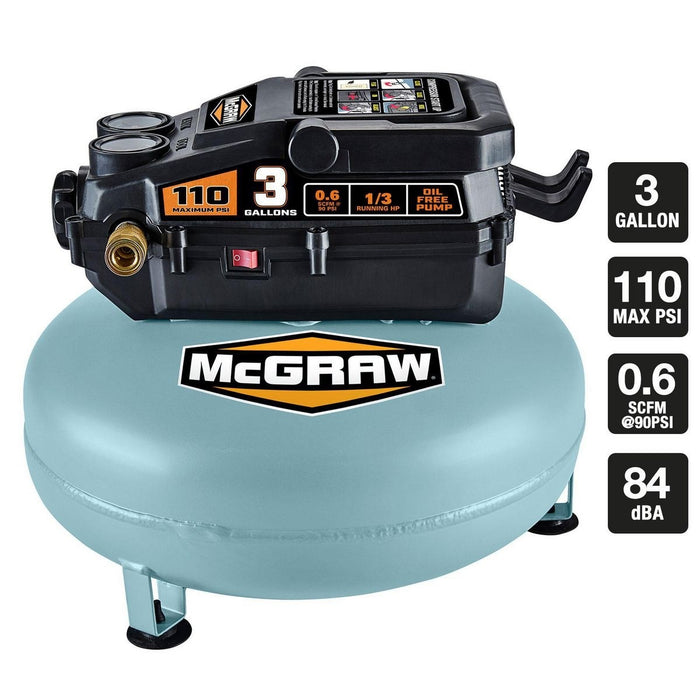 3 Galones 110 PSI Compresor de aire tipo panqueque sin aceite - Mcgraw