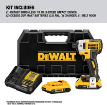 Cargar imagen en el visor de la galería, 20v Atornillador de impacto inalámbrico sin escobillas de velocidad variable máxima (2 baterías) - DEWALT XR
