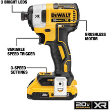 Cargar imagen en el visor de la galería, 20v Atornillador de impacto inalámbrico sin escobillas de velocidad variable máxima (2 baterías) - DEWALT XR
