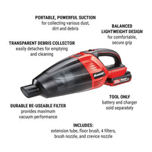 Cargar imagen en el visor de la galería, 20v Aspiradora de mano inalámbrica herramientas para suelo y hendiduras - Bauer (Solo herramienta)
