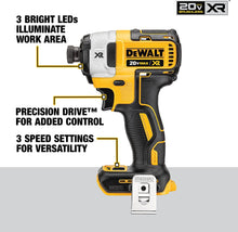 Cargar imagen en el visor de la galería, 20V MAX XR Atornillador de impacto sin escobillas, 3 velocidades, 1/4 de pulgada - DEWALT  (solo herramienta)
